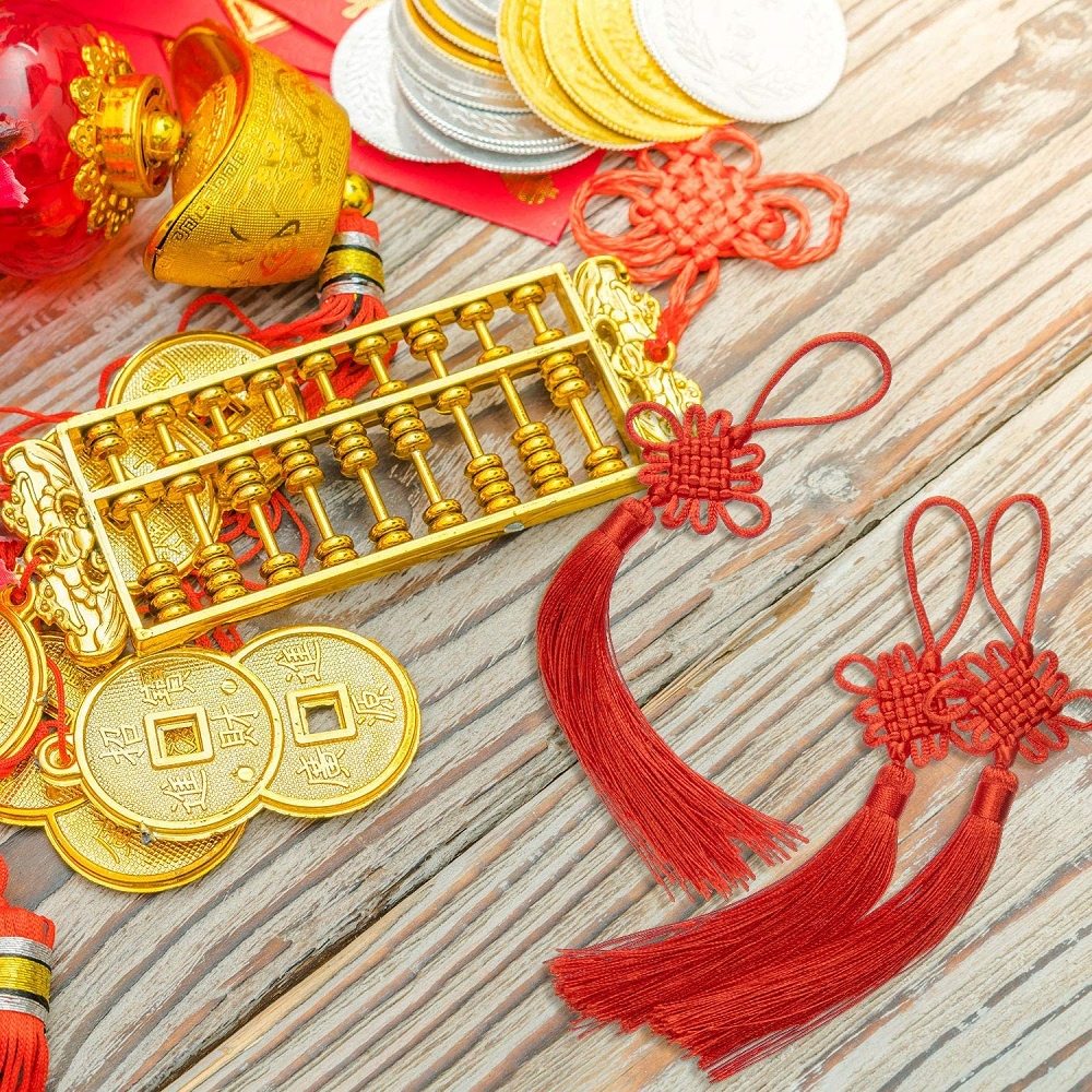 10 Gói Nút thắt Trung Quốc The Fortune Tua Lụa Satin làm bằng tay Dây thắt nút Trung Quốc cho Quà tặng năm mới, Lễ hội mùa xuân Trung Quốc và trang trí nội thất