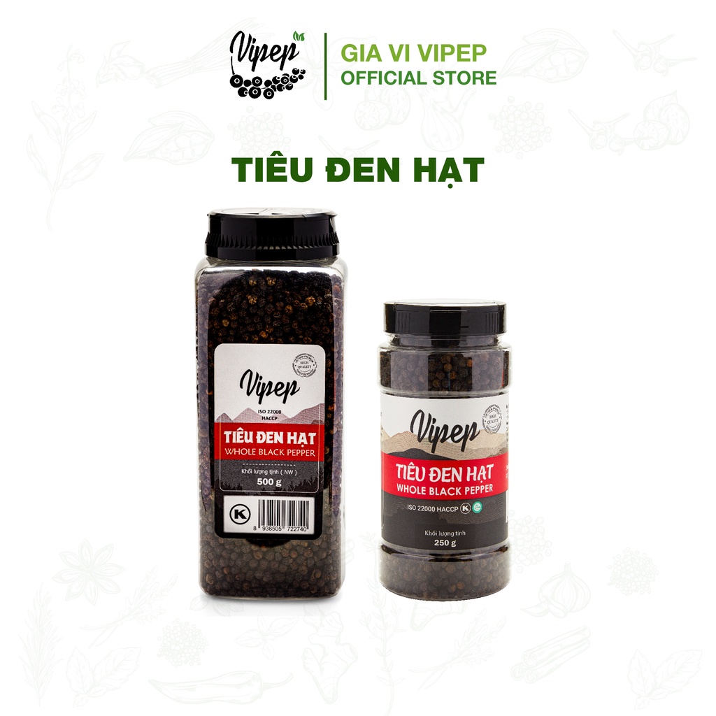 Tiêu đen hạt Vipep, hạt tiêu chắc đều không bị lép, 100% nguyên liệu sạch (500g - 250g)