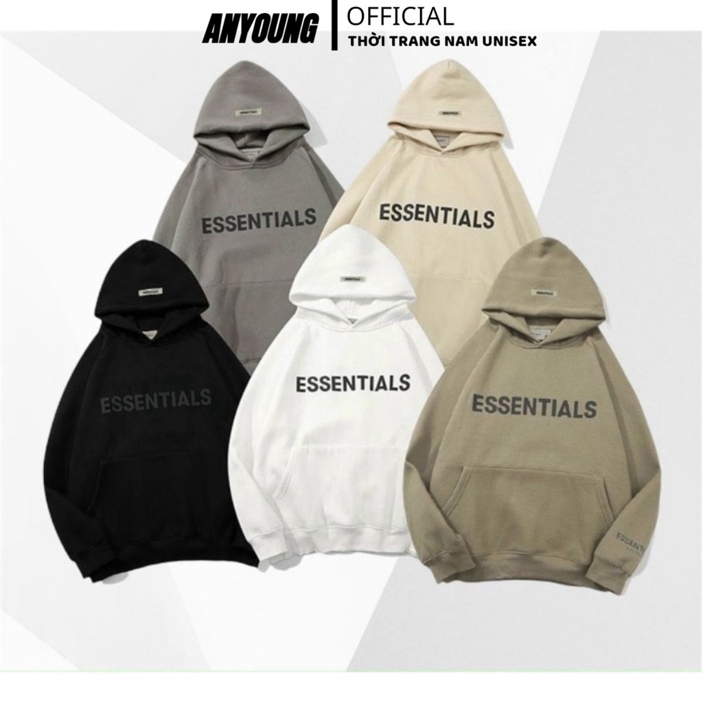 Áo Hoodie Nam Nữ ANYOUNG Áo nỉ hoodie Essentials In cao su nổi  , áo nỉ bông unisex nam nữ