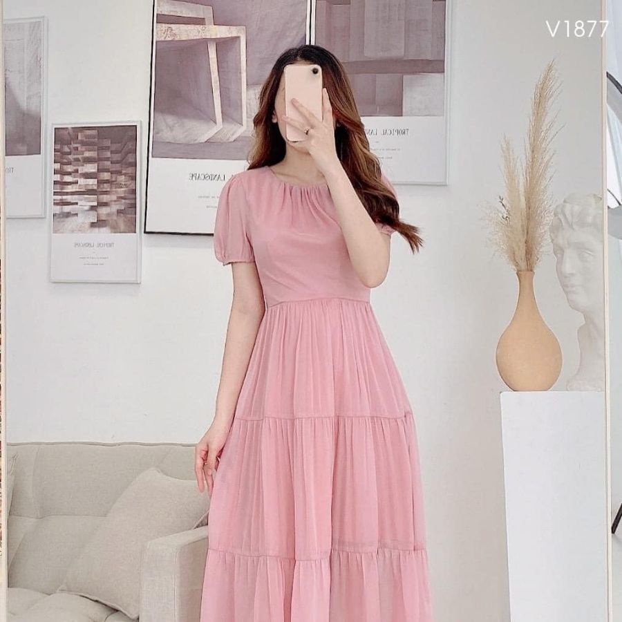Đầm xòe tầng cách điệu, váy tơ hàn mỏng nhẹ có lớp lót Design By Giian V1877 | WebRaoVat - webraovat.net.vn