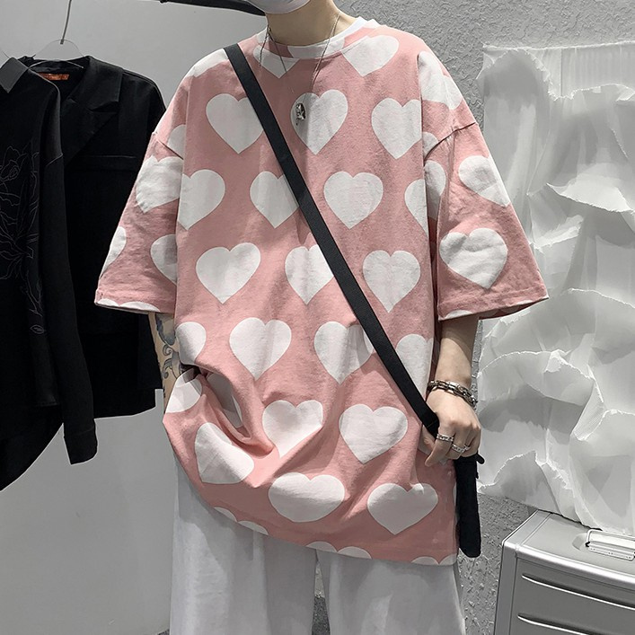 Áo Thun Nam Tay Ngắn In Hình Trái Tim Trẻ Trung