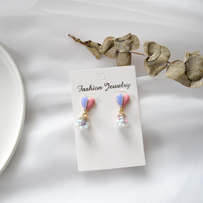 S925 Silver Needle Japan and South Korea Cute Temperament Girl Dream Candy Colored Glass Ball Earrings Hit Col ahagt01