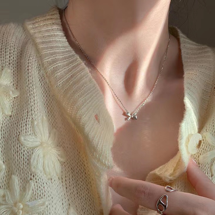 Vòng cổ Bạc Mặt Nơ Phong Cách Vintage