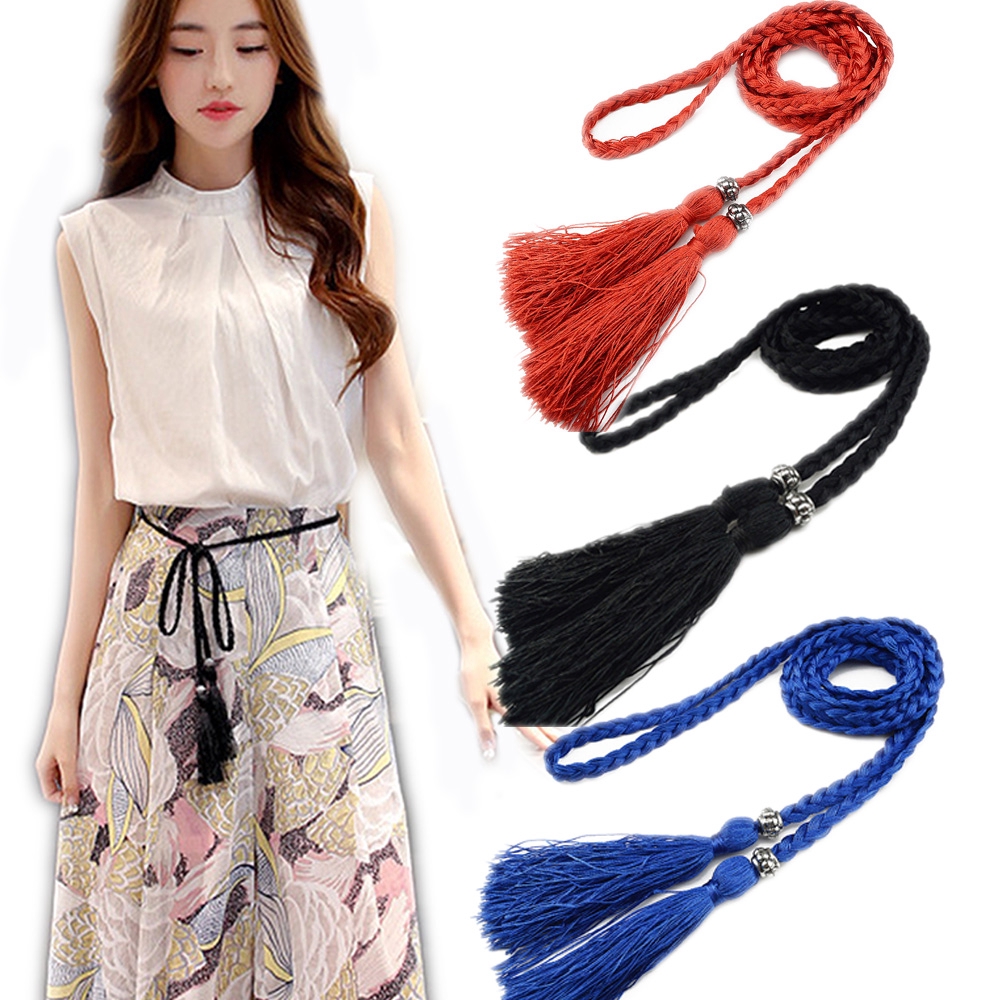 Thắt lưng dây bện phối tua rua thời trang cao cấp dành cho nữ