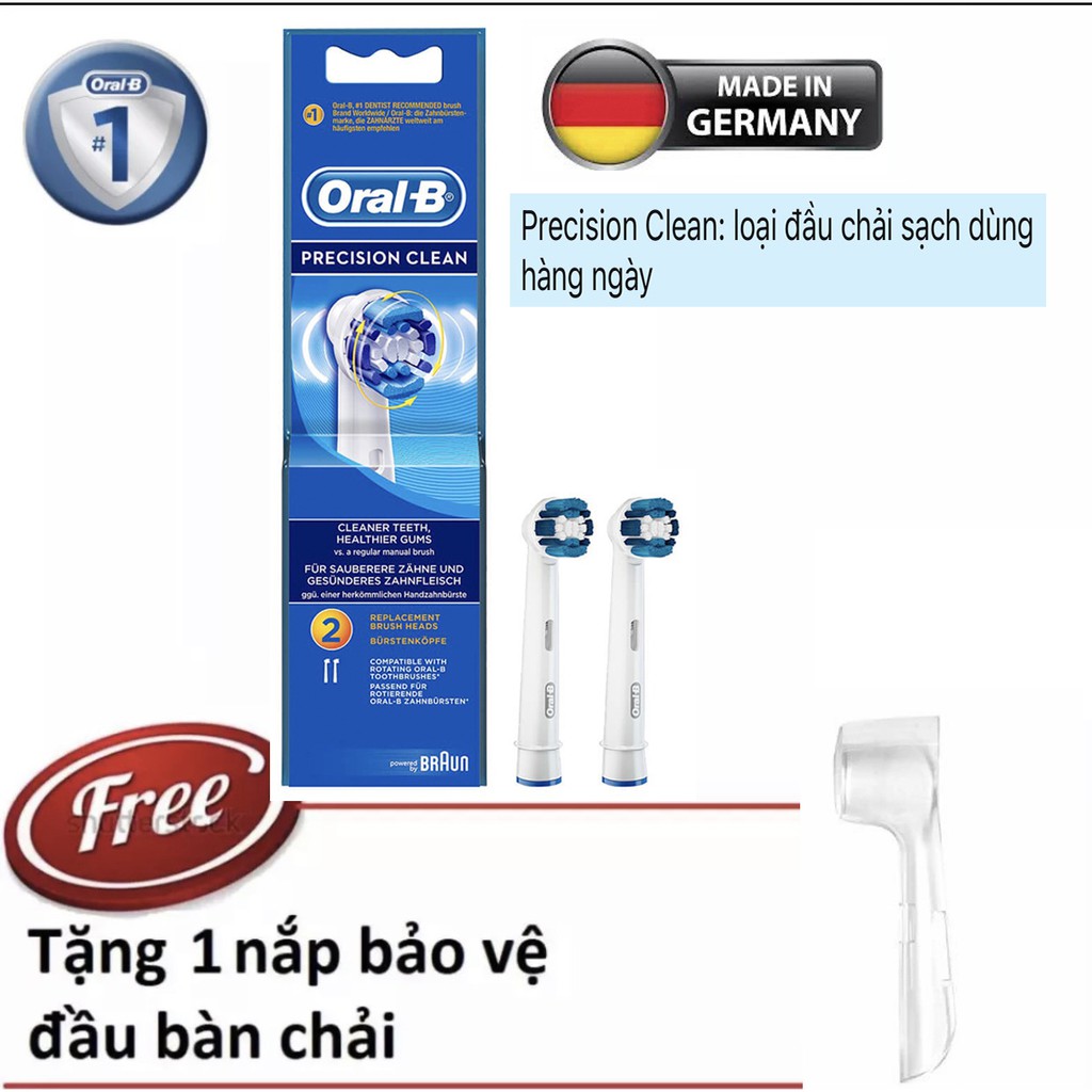 Đầu bàn chải oralb - Bộ 2 đầu Oral-B precesion clean + Tặng kèm 1 nắp bảo vệ đầu bàn chải