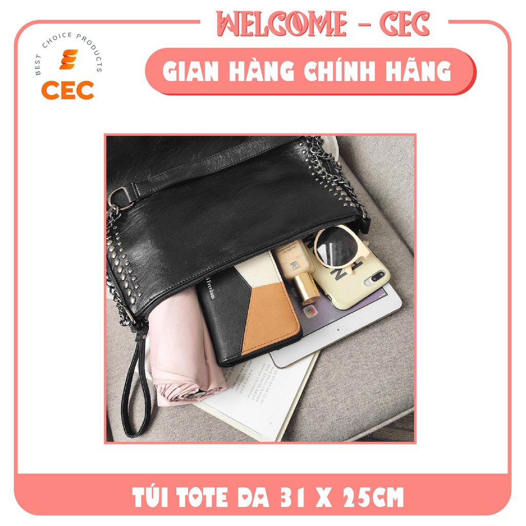 Túi Tote Da Cao Cấp Hàn Quốc - Túi Đeo Vai Cho Nữ 31x25cm họa tiết đinh tán và xích trẻ trung năng động [CEC Store]