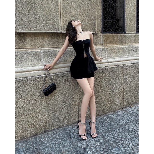 Set áo cúp ngực xẻ kèm quần đùi 🖤