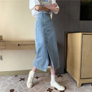 Chân váy jean Dài Lưng Cao Dáng Chữ A Xẻ Tà Thời Trang Mùa Thu Mới Phong Cách retro