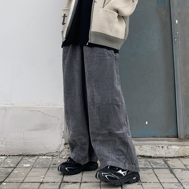 Quần dài nhung tăm 228898 ống suông rộng màu trơn phong cách thường ngày cho nam và nữ