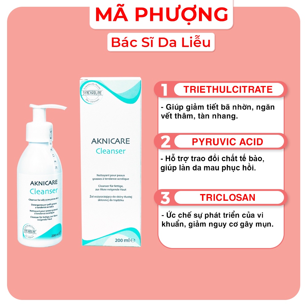 Sữa rửa mặt Aknicare cho da dầu mụn, kiềm dầu, giảm viêm 200ml