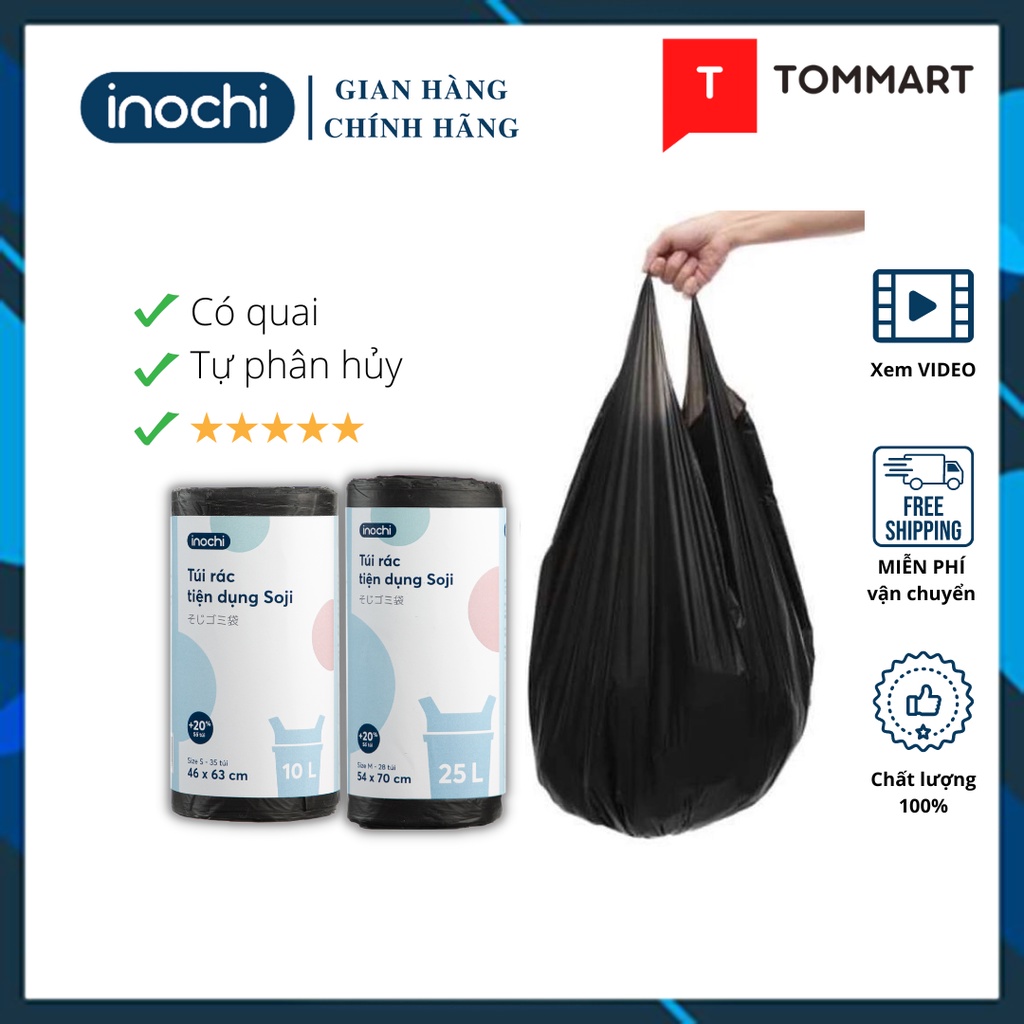 Túi Đựng Rác Tự Phân Huỷ Có Quai Soji Inochi Tiện Dụng 10L/25L Thân thiện môi trường