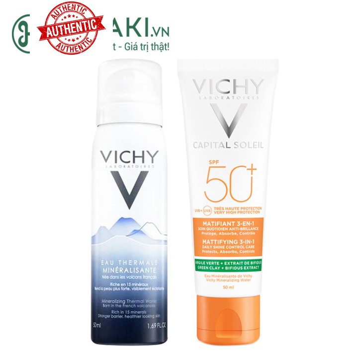 [Mã chiết khấu giảm giá sỉ mỹ phẩm chính hãng] Combo Vichy Xịt Khoáng 50ml + Kem Chống Nắng Kiềm Dầu 50ml