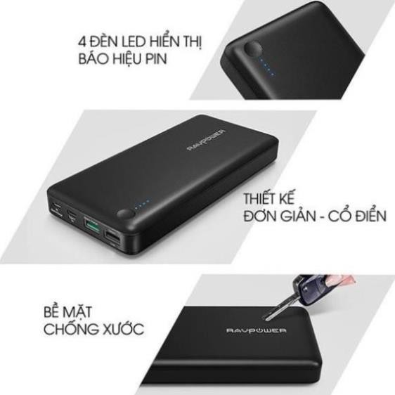 Pin sạc dự phòng RAVPower RP-PB043 20100mAh QC 3.0 18W &amp; USB-C 5V/3A (In/Out)-Thương hiệu USA- HÀNG CHÍNH HÃNG