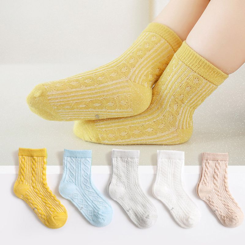 Bộ 5 Đôi Vớ Cotton Thoáng Khí Thoải Mái Họa Tiết Hoạt Hình Xinh Xắn Dành Cho Bé