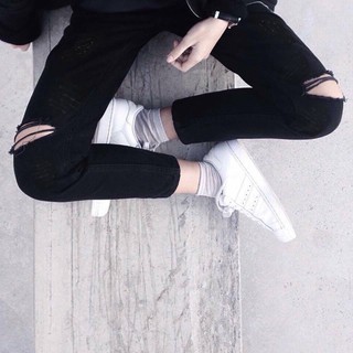 Quần jean đen rách gối tsp unisex