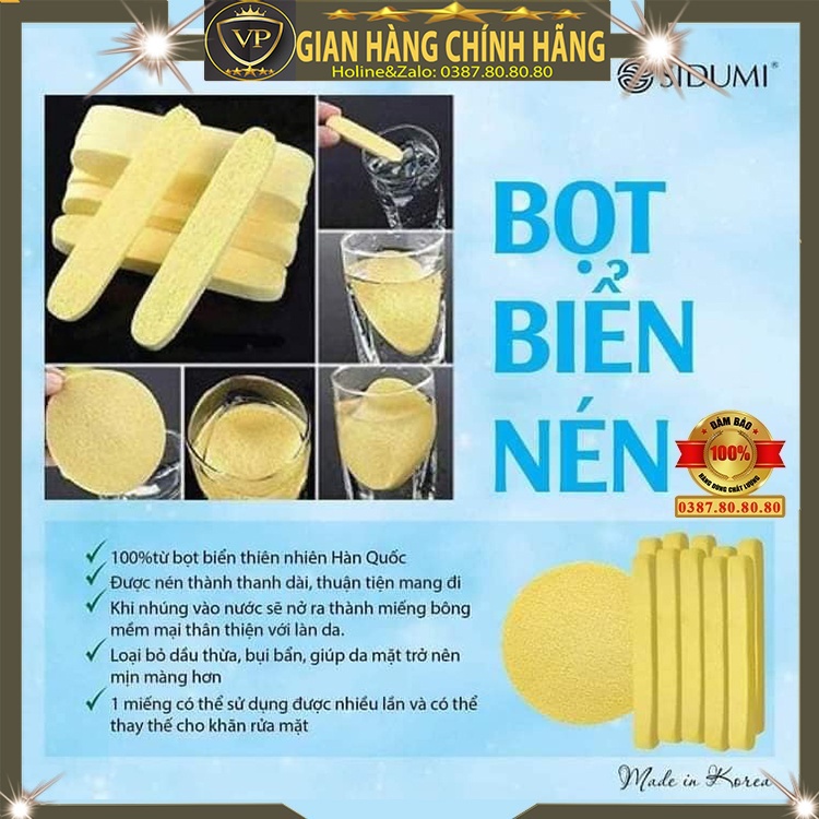 Sét 10 miếng bông mút rửa mặt bọt biển dạng nén thanh mút nở tạo bọt cho da dầu mụn chính hãng Sidumi hàn quốc bạch tuộc