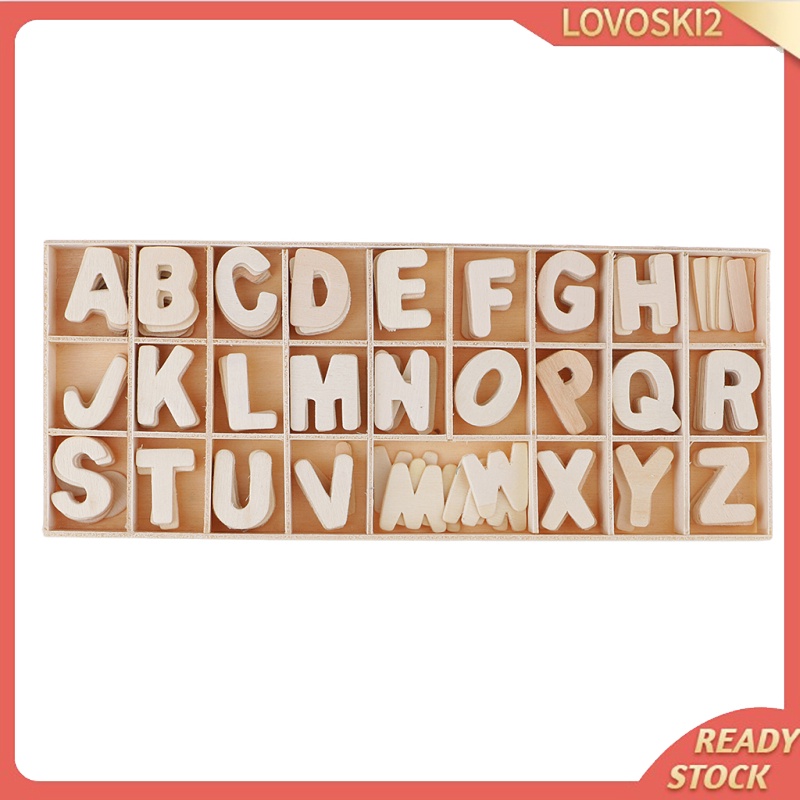 [LOVOSKI2]DIY Wooden Alphabet Tiles Natural Wood Letters Scrapbook Crafts 156x in Tray