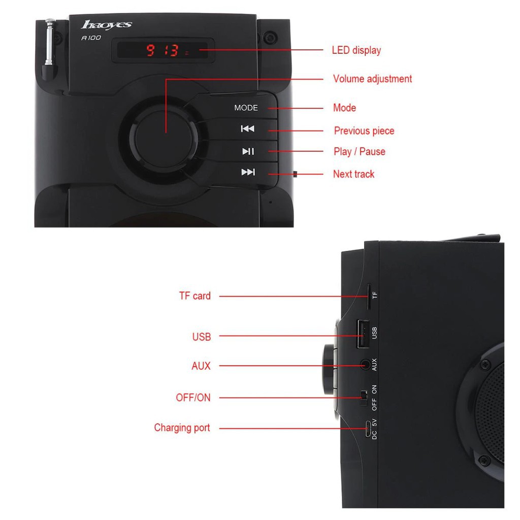 Loa Nghe nhạc Bluetooth Cao Cấp Super Bass RS - A100 có điều khiển từ xa