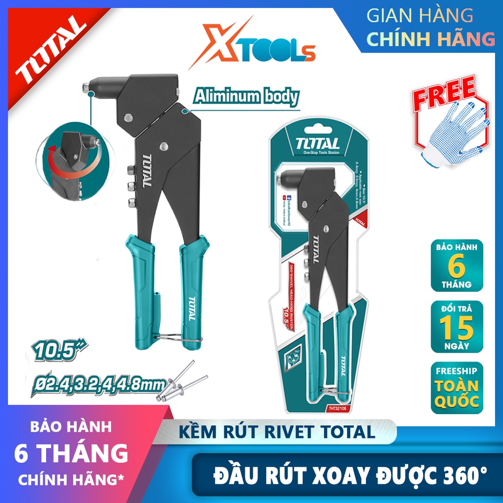 Kìm rút rivet TOTAL THT32106 | kềm rút rivet Kích thước 10.5 inch | Kích thước mũi rút 2.4mm, 3.2mm, 4mm, 4.8mm | Chất l