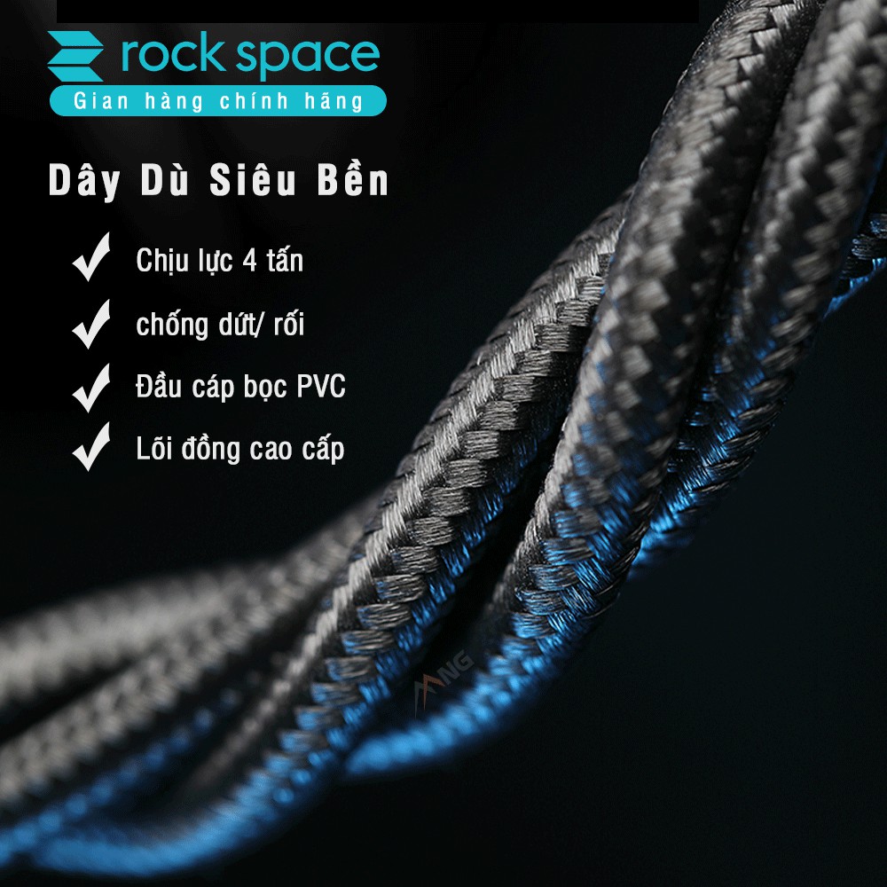 Cáp sạc Rockspace G15 dây dù 3 cổng Lightning / Micro USB/ chuẩn C sạc 3 thiết bị cùng lúc,sạc nhanh, hàng chính hãng