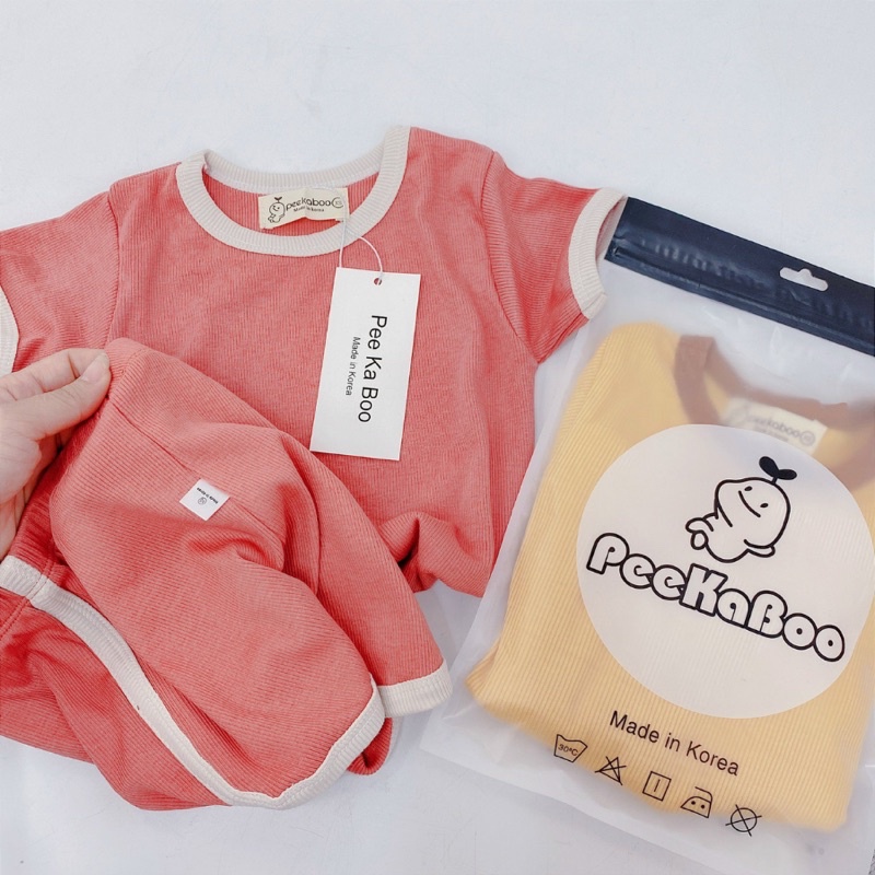 Bộ gân tăm ngắn tay Peekaboo phong cách Hàn Quốc cho bé trai bé gái