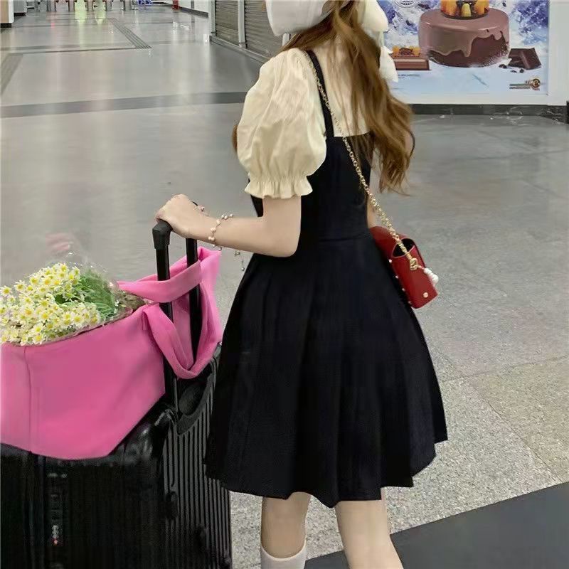 AMOI Đầm Hai Dây Giả Hai Mảnh Phong Cách Hàn Quốc 2022