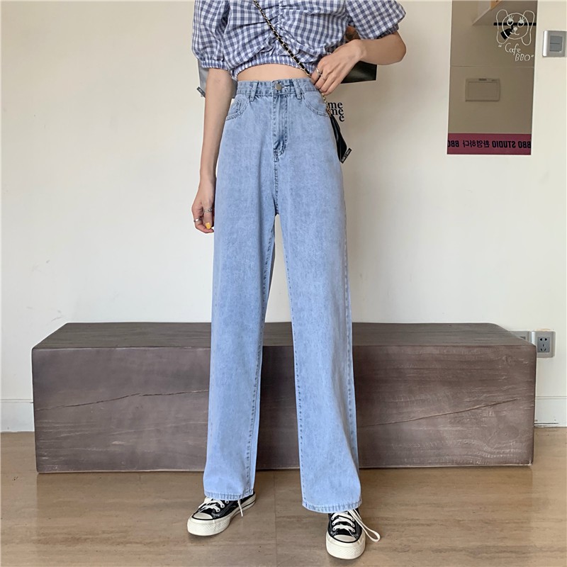 [SẴN] Quần jeans nữ ống rộng xanh nhạt Ulzzang Quảng Châu QDJ51
