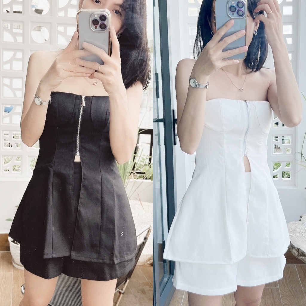 [Ảnh thật] Set quần short áo ống form dài dây kéo sang xịn