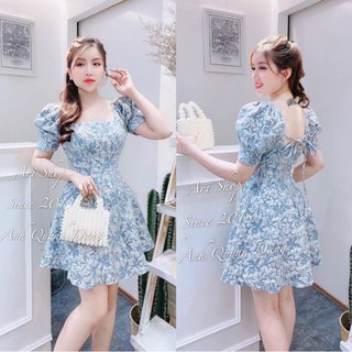 Đầm gấm xốp hở lưng cột dây nơ