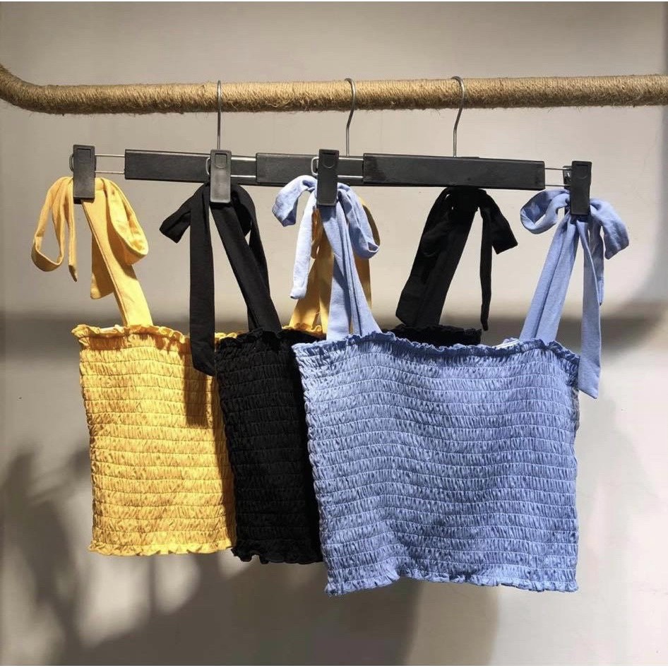 Áo croptop smocking nơ vai