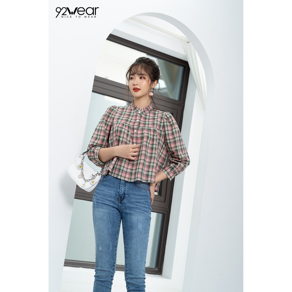Áo sơ mi nữ công sở 92WEAR đủ màu, đủ size, tay lỡ ASW0710 | BigBuy360 - bigbuy360.vn