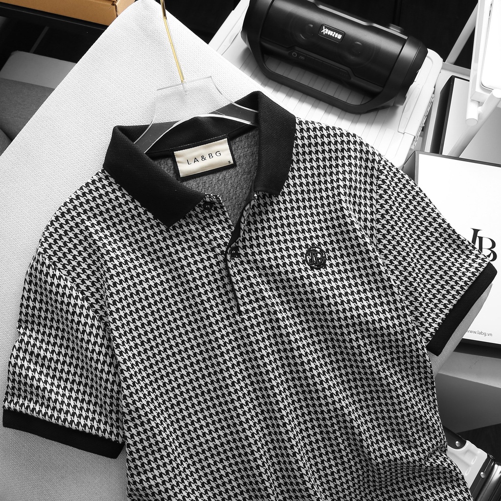 Áo Polo thương hiệu LA&BG cao cấp, vải dệt hoạ tiết caro sang trọng,hiện đại