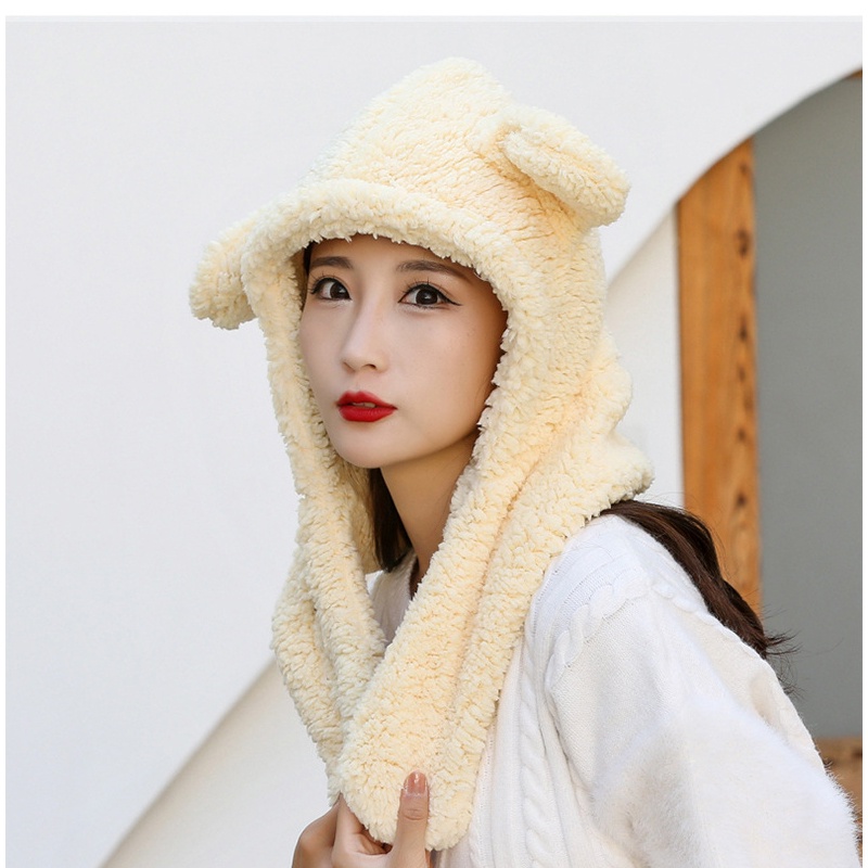 Nón trùm đầu hình tai gấu dễ thương bằng vải bông mềm giữ ấm chống gió thời trang unisex