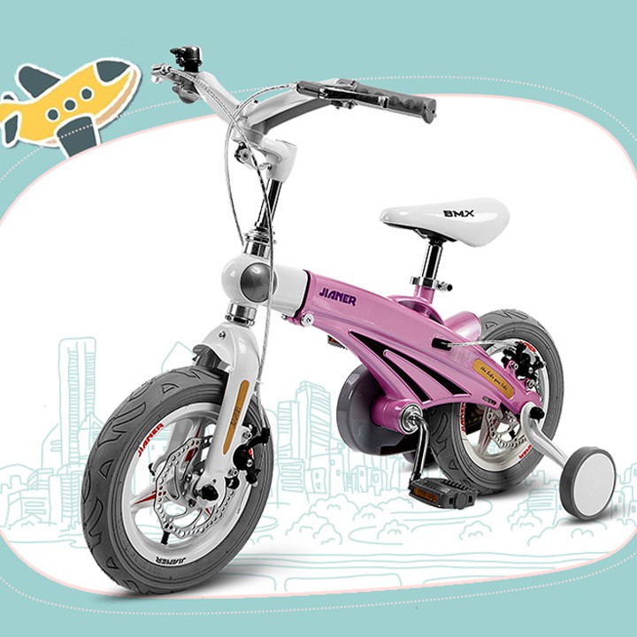 Xe đạp trẻ em vành đúc có 2 bánh phụ có thể tháo rời cho trẻ tư 2-8 tuổi size 14 inch kiểu dáng thể thao
