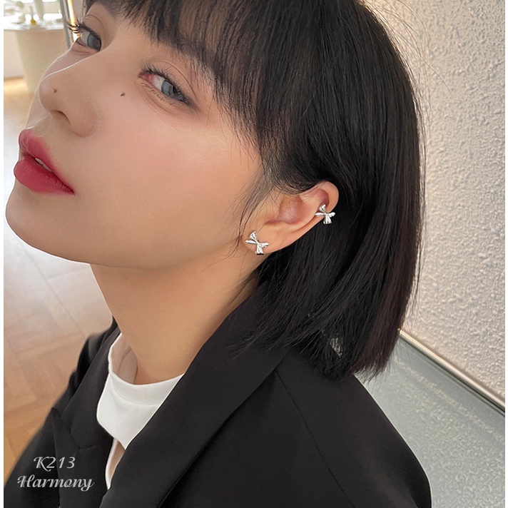 Bông, khuyên tai nữ bạc 925 cao cấp mạ vàng nơ mảnh kẹp vành sang chảnh HARMONY K213