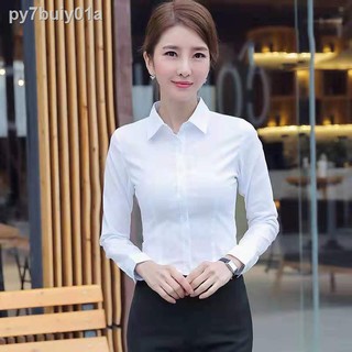 2020 áo sơ mi trắng xuân thu mới quần yếm dài tay nữ trang trọng màu đen chuyên nghiệp cổ trụ hàn quốc CV