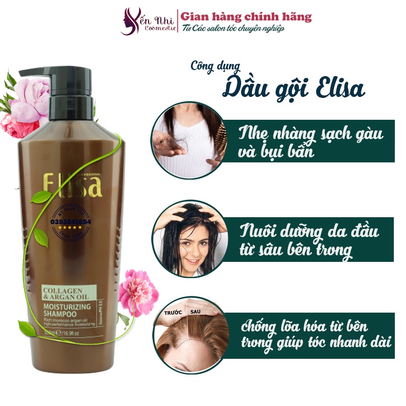 Elisa dầu gội thiên nhiên dưỡng sinh dầu gội elisa phục hồi hư tổn 500ml, Mỹ phẩm tóc yến nhi DG05