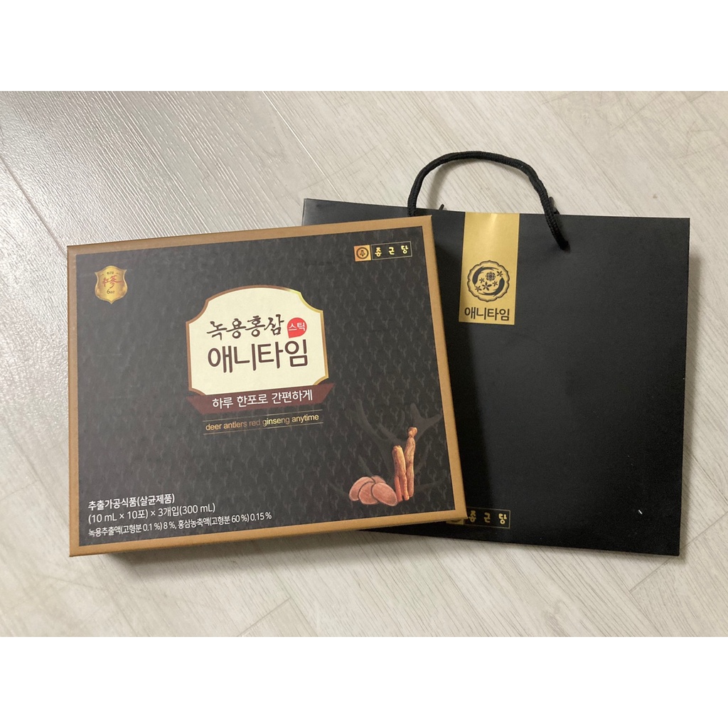 Hộp nước hồng sâm chiết xuất nhung hươu Anytime Chong Kun Dang Hàn Quốc 10ml x 30 gói kèm túi quà tặng