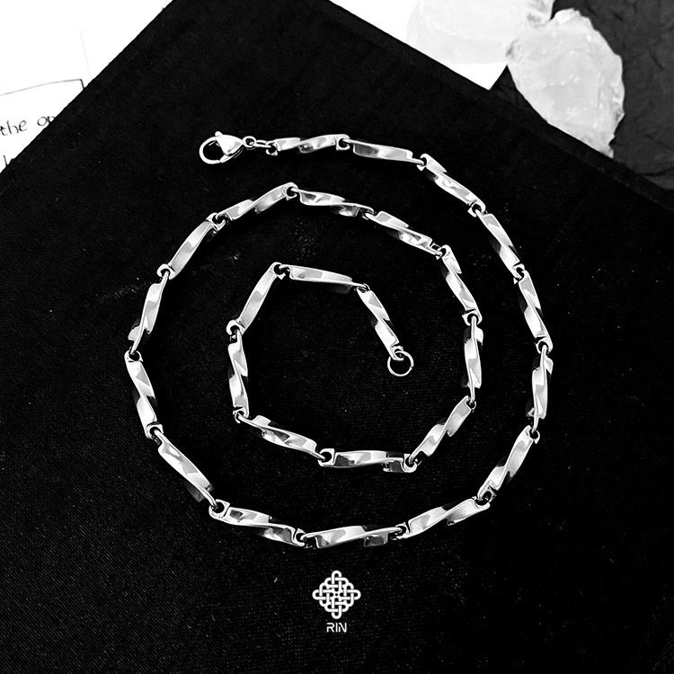 Dây chuyền titan unisex, Vòng cổ titan không phai không rỉ sét kiểu dáng xoắn, trangsucmoiluatuoi.RIN