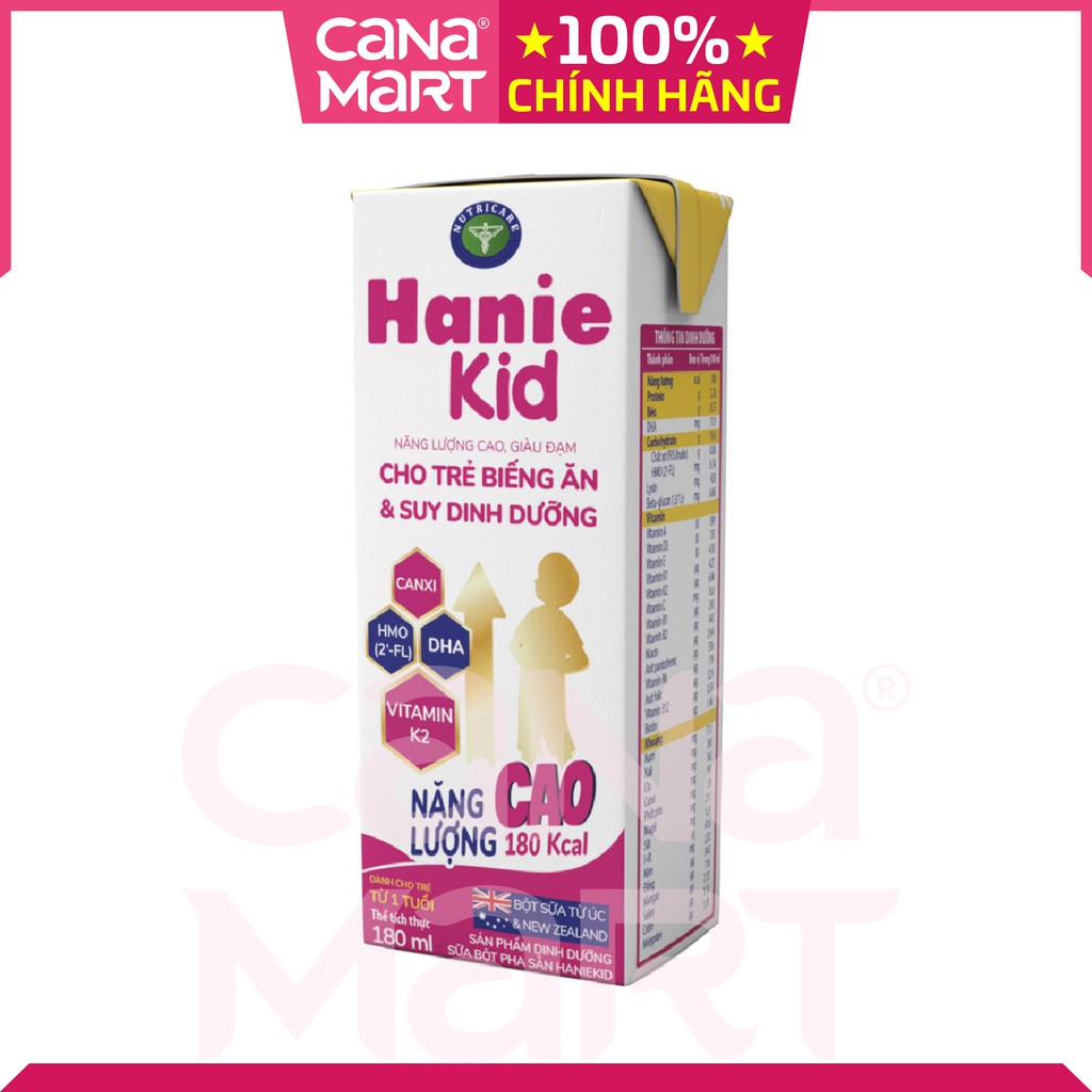 Sữa nước tăng cân Nutricare Hanie Kid cho trẻ biếng ăn,suy dinh dưỡng (180ml x 48 hộp)