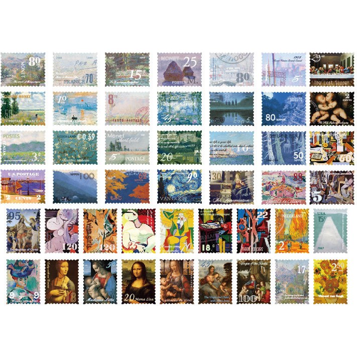 Hộp 45 miếng sticker mẫu tem hình các bức tranh