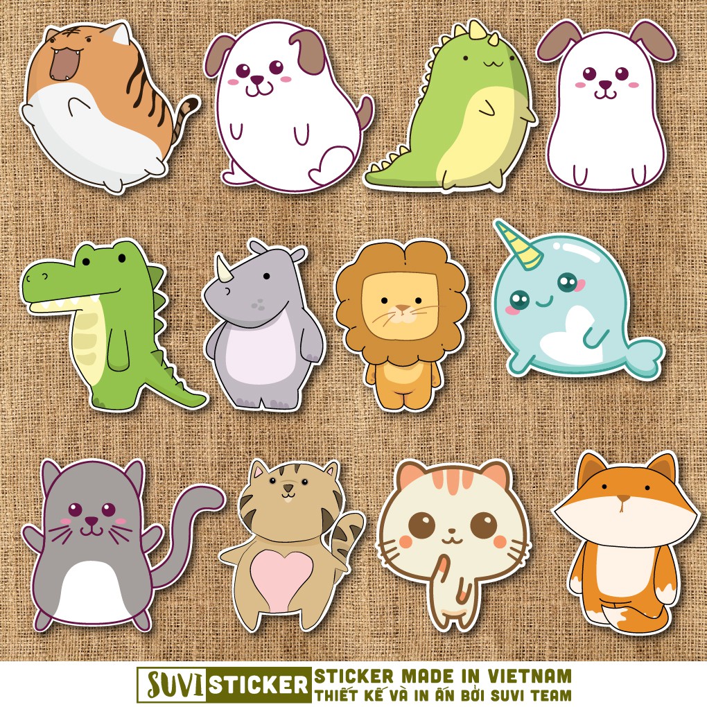 50 Sticker Kawaii Animal chống nước sticker dán laptop, điện thoại, đàn guitar, mũ bảo hiểm, vali. MSP: A02