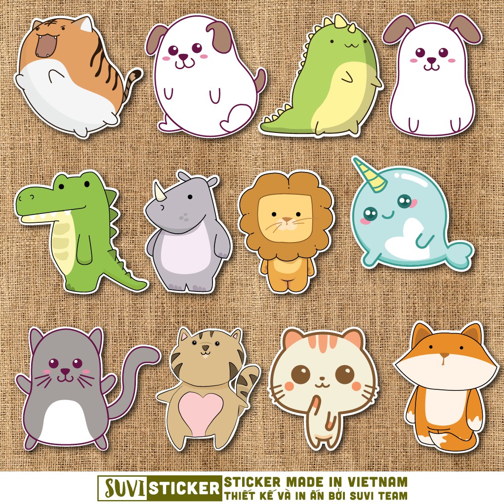 Sticker Kawaii Animal chống nước sticker dán laptop, điện thoại, đàn guitar, mũ bảo hiểm, vali. MSP: A02