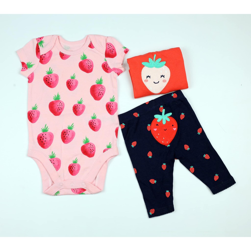 Bodysuit cho bé ngắn tay họa tiết dâu tây chất liệu cotton từ 0-24 tháng ❤16627311a