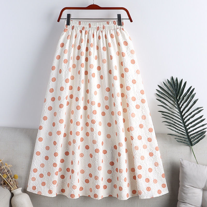 Chân Váy Dài Dáng Chữ a Lưng Thun Họa Tiết Chấm Bi Thời Trang Mùa Hè