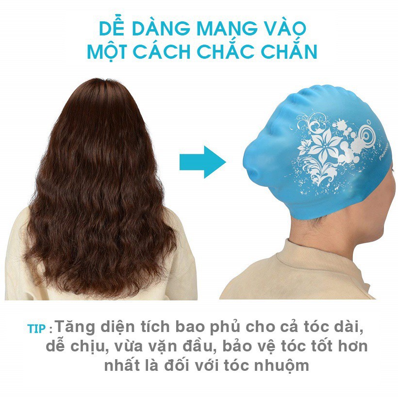Mũ bơi nữ nón trùm được tóc dài POPO CA35 cho nữ, bé gái ôm trọn búi chống vào nước