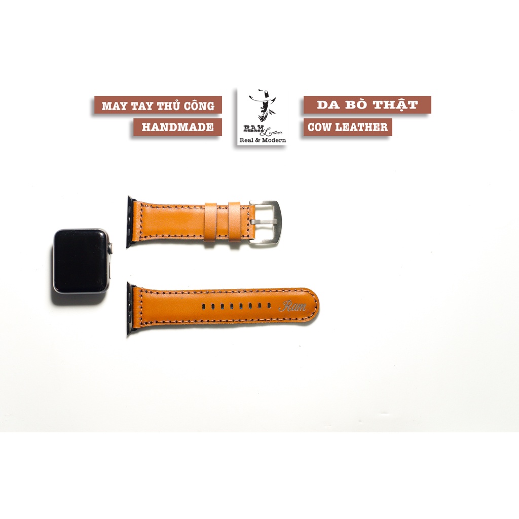 Dây Apple Watch , iWatch , iphone Watch da bò thật màu cam - RAM Leather Bauhaus 1988