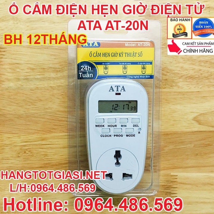 Ổ cắm hẹn giờ điện tử bật tắt thiết bị điện tự động ATA AT-20N