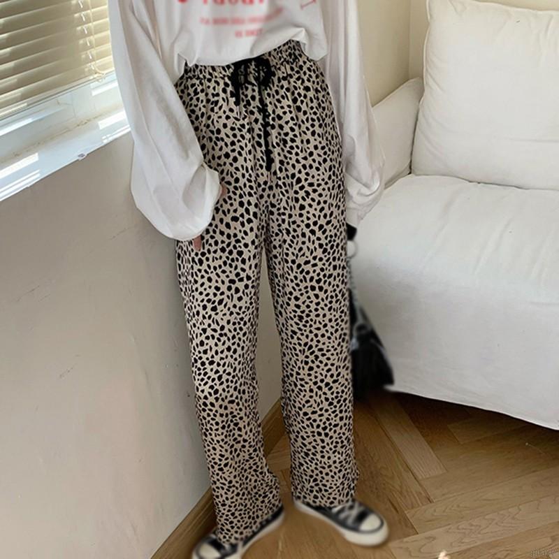 Quần Dài Ống Rộng Lưng Cao Dáng Suông In Họa Tiết Da Báo Thời Trang Hàn Quốc Dành Cho Bạn Nữ