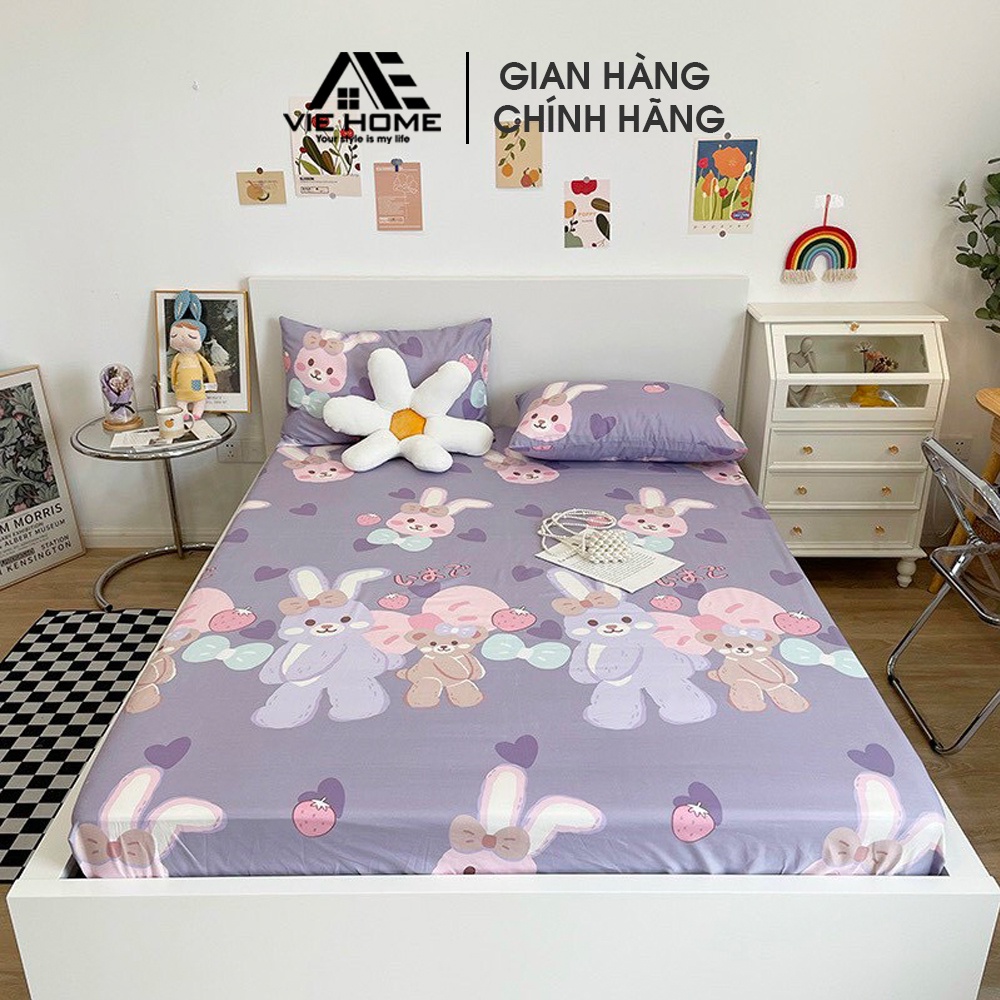 Bộ chăn ga vỏ gối Cotton Poly VIE Home- Bedding nhiều mẫu đẹp đủ kích thước, Drap may bo chun M2,m4,m6,m8